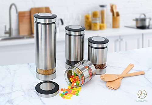 Airtight Glass Canister Set of 4 with Stainless Steel Sleeve for Kitchen Counter (4 Count)