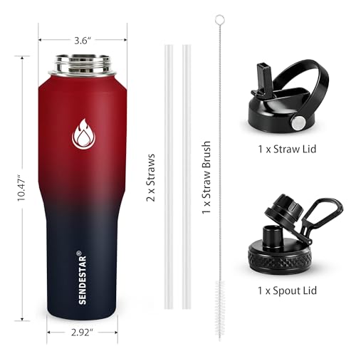 32oz Water Bottle Wide Mouth Stainless Steel Vacuum Insulated Double Wall with 2 Straw Lids Fit in Any Car Cup Holder