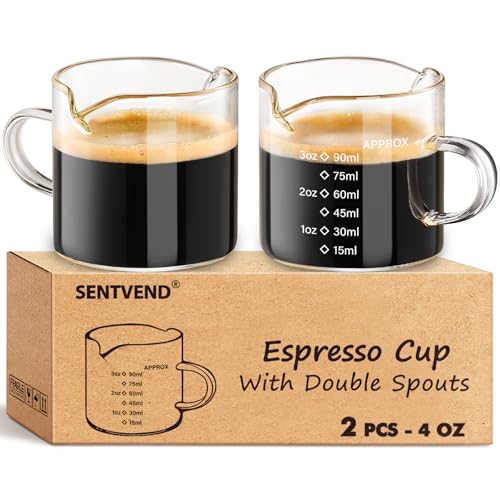 4 Oz Espresso Shot Cups Set of 2 Double Spout with Handle Measuring (2 Count)