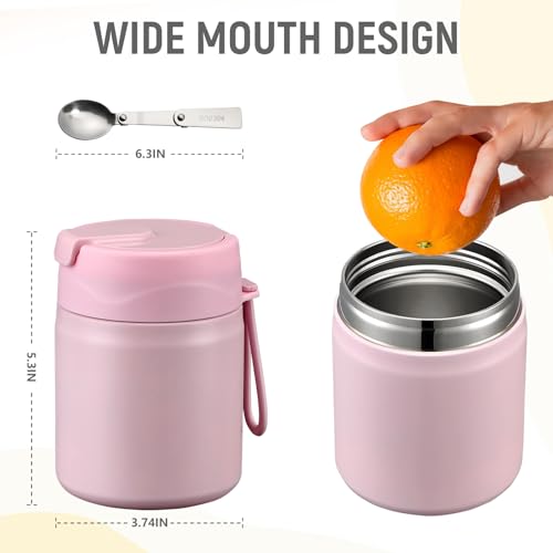 17oz Soup Thermo for Hot Food Kids Insulated Vacuum Food Jar with Stainless Steel Spoon Wide Mouth Thermo Leakproof Lunch Food Container Kids Hot Lunch Box