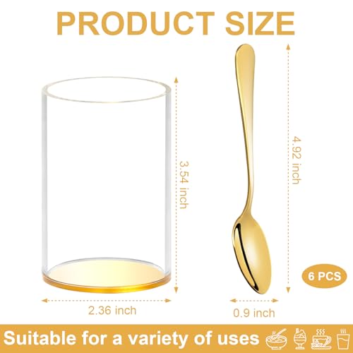 6 Pcs Gold Coffee Spoons with Holder Mini Coffee Spoons Gold 4.7 Inch Demitasse Espresso Spoons Tiny Dessert Spoons Small Tea Spoon Stainless Steel Acrylic Cylinder Holder for Coffee Bar Home Party (6 Count)