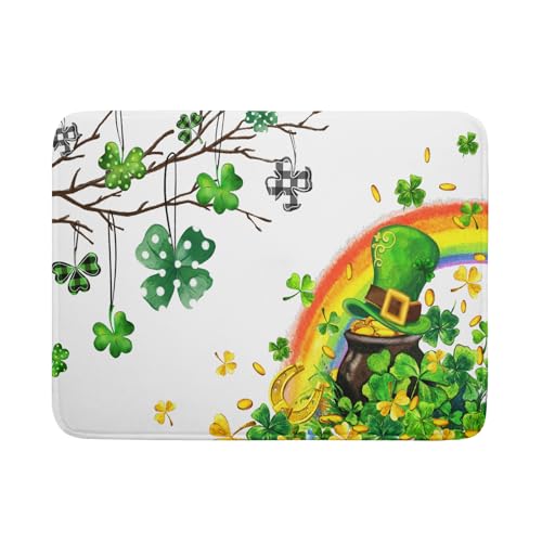 St Patrick Dish Drying Mat Large Lucky Clover Tree Shamrock Dish Drainer Mats 18x24inch Spring Elf Hat Rainbow Colorful Fast Drying Absorbent Dish Drying Pad for Kitchen Counter Decor