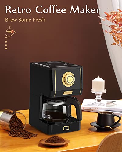 Coffee Maker 25 Oz Drip Retro Style Coffee Machine with Glass Coffee Pot with Reusable Coffee Filter & Three Brewing Modes