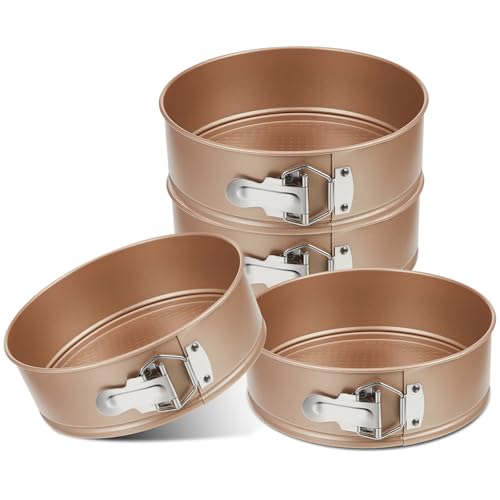 4 Pcs 8 Inch Non Stick Springform Pan with Removable Bottom Carbon Steel Round Springform Cheesecake Pan with Stainless Steel Spring Buckles for Baking Kitchens Restaurant (4 Count)