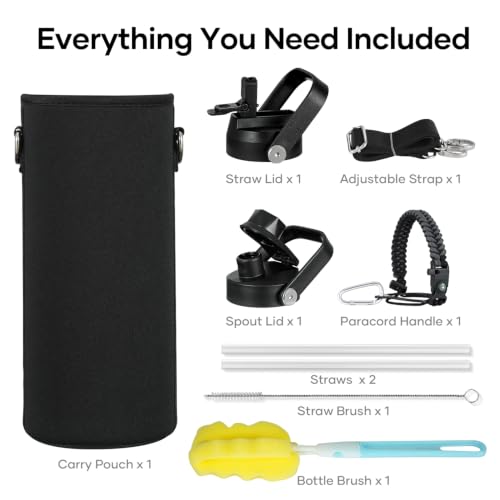 40 oz Insulated Water Bottle with Paracord Handle & Straw Spout Lids