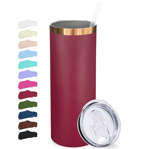 20 oz Skinny Tumblers Bulk with Lids and Straws Red