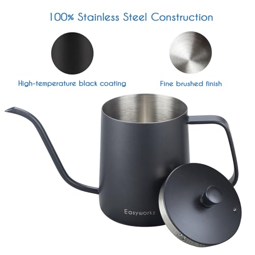 Gage Gooseneck Pour Over Coffee Kettle 20 oz with Thermometer Stainless Steel Hand Drip Coffee Pot With Long Narrow Spout