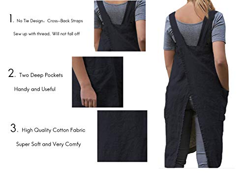 Women’s Pinafore Square Apron Baking Cooking Gardening Works Cross Back Cotton