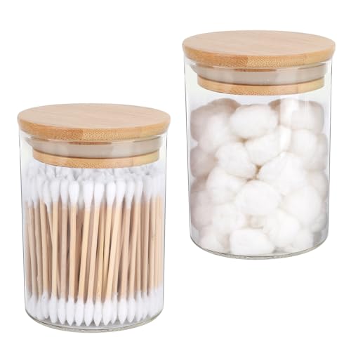 2 Pack Glass Qtip Holder Dispenser for Cotton Ball (2 Count)
