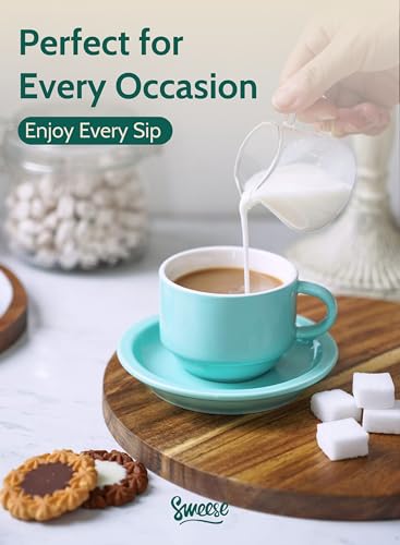 4 Ounce Porcelain Stackable Espresso Cups with Saucers and Metal Stand Set of 4 (4 Count)