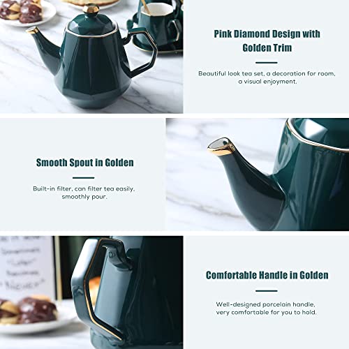 14 pcs Tea Set of 6 with Tray & Spoons (6 Count)
