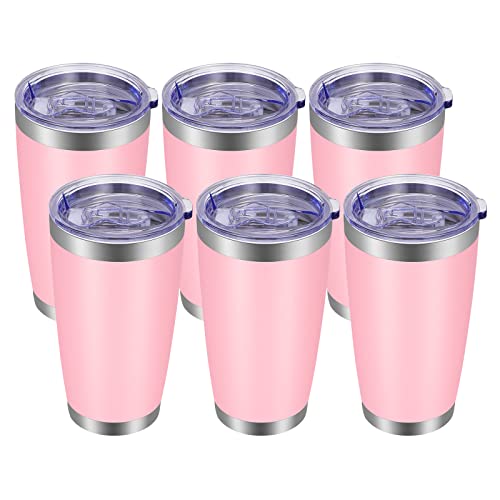 20oz Tumbler with Lid and Straw Stainless Steel Tumbler Cup Bulk Vacuum Insulated Double Wall Travel Coffee Mug Powder Coated Coffee Cup (6 Count)