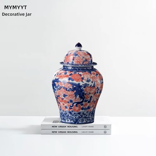 8 inches Phoenix Ginger Jar with Lid red blue Decorative Ceramic