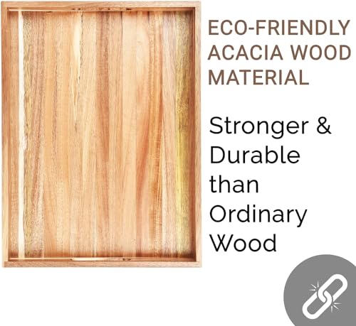 Acacia Wood Serving Tray with Handles Set of 2 (2 Count)