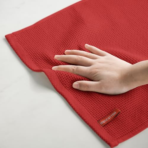 100% Cotton Dark Red Waffle Weave Kitchen Dish Cloths (6 Count)