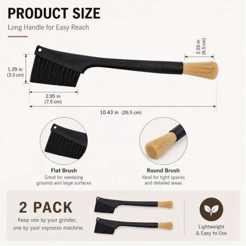 2 Pack Dual Ended Coffee Grinder & Espresso Machine Cleaning Brush