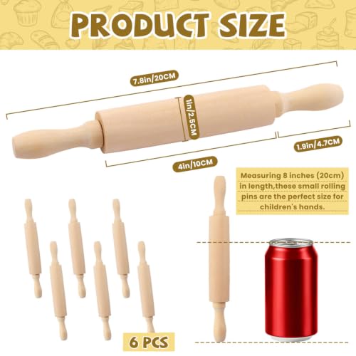 6 Pack 8 Inch Mini Wood Rolling Pin