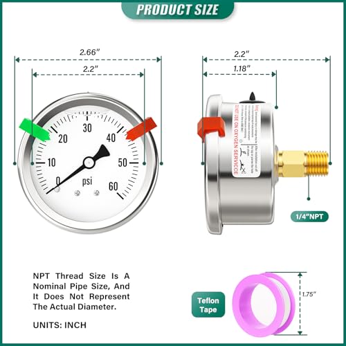 0 60PSI Stainless Steel Liquid Filled Pressure Gauge