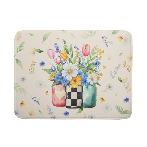 Spring Flower Vases Dish Drying Mat for Countertop