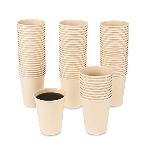10 oz Disposable Light Brown Paper Coffee Cups Bamboo Fiber 120 Pack (120 Count)
