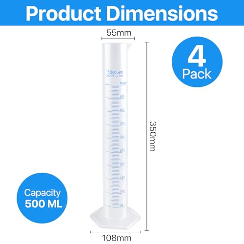 4 Packs 500ml Plastic Graduated Cylinder