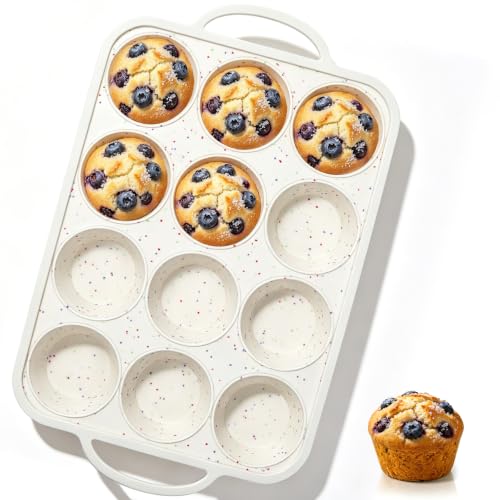 1Pack Silicone Muffin Pan for Baking with Metal Reinforced Frame (2 Count)