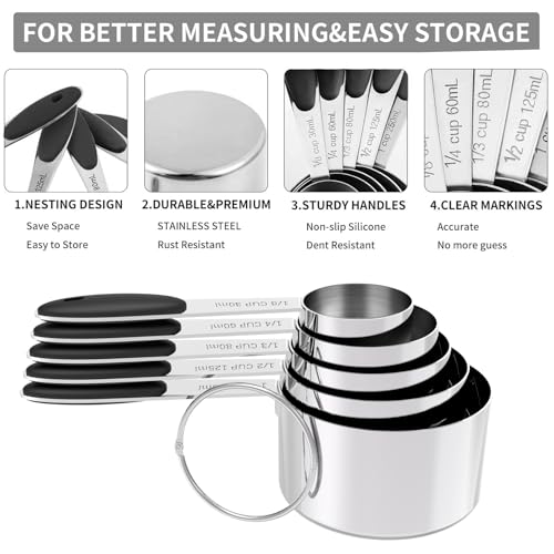 Stainless Steel Measuring Cups and Spoons Set with Silicone Handle