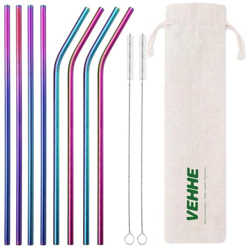 8 Pack Rainbow Metal Straws (8 Count)