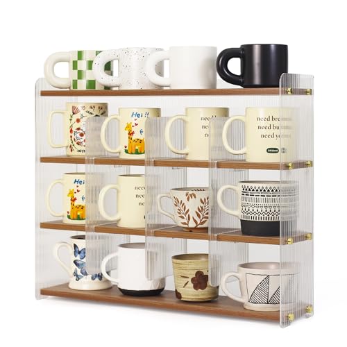 Mug Shelf 4 Tier Walnut Coffee Cup Displays