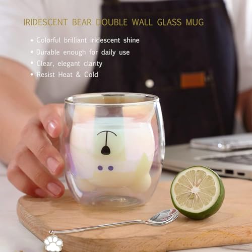 Cute Mugs Double Wall Glass Coffee Glass Cup Kawaii Bear Tea Milk Cup Funny Mug Animal Mug Aesthetic Cup for Office and Personal Birthday Gift