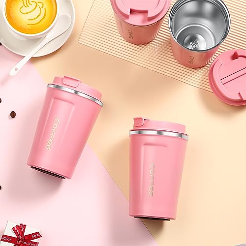 4 Pcs 13 oz Travel Coffee Mug Insulated Reusable Coffee Cups with Leakproof Lid Stainless Steel Portable Tumbler for Keep Hot or Ice Milk Tea