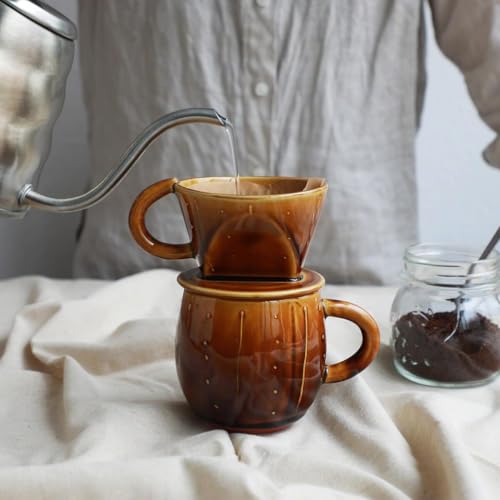 Ceramic Coffee Pour Over Maker Set in Caramel