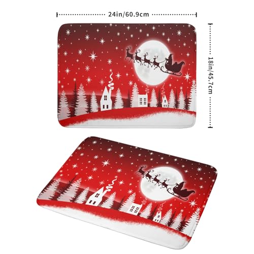 Christmas Reindeer Moon Star Red Dish Drying Mat for Kitchen Counter