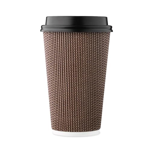 16 oz Disposable Paper Coffee Cups with Lids Insulated Double (85 Count)