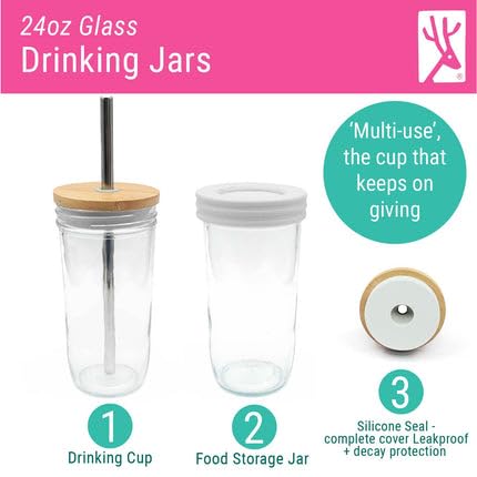 Kids Toddler 24oz Glass Mason Jars + Sleeves + Lids
