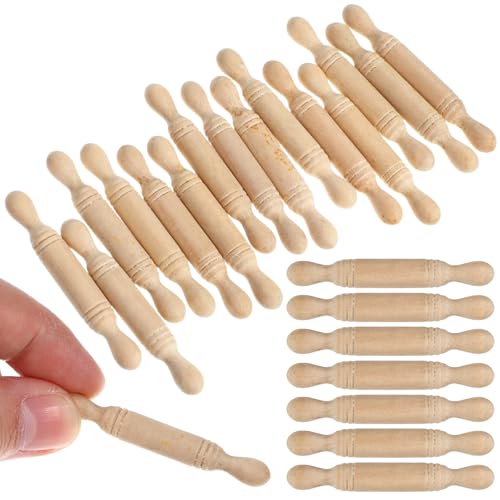 30 Pcs Mini Rolling Pins 1.96 Inch Wooden Simulation Kitchen Toys for Kids Miniature Dough Rollers for Dollhouse Decor Educational Craft Tools for Creativity and Imagination