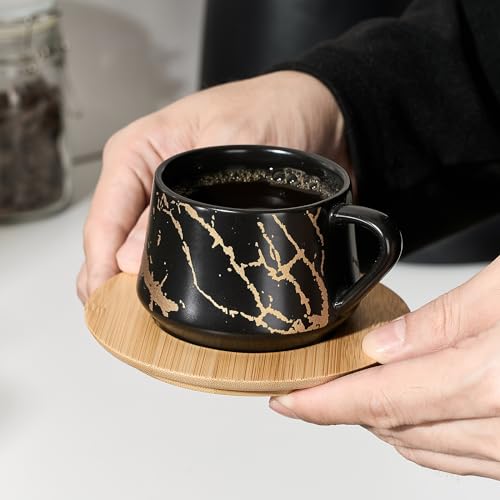 Ceramic Espresso Cups with Saucers and Metal Stand (7.6 Count)