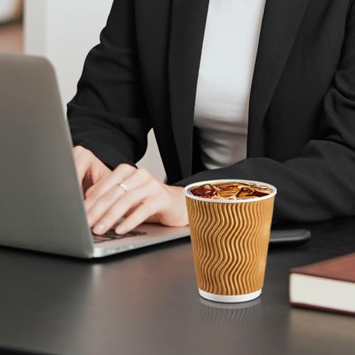 120 Pack 10 oz Insulated Disposable Paper Coffee Cups Champagne (120 Count)