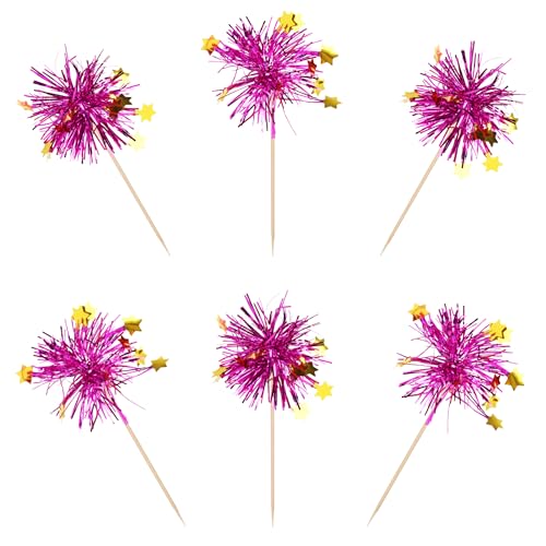 30 PCS Foil Firework Cupcake Toppers Happy Birthday Star Cupcake Picks Sparkle Tinsel Drink Stirrers Cocktail Fruit Toothpicks for Valentine's Day Wedding Birthday Party Decorations Supplies Purple (30 Count)