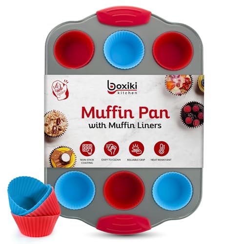 12 Cup Mini Muffin Pan with Silicone Muffin Liners. Professional Cupcake Pan for Baking Muffin Mold