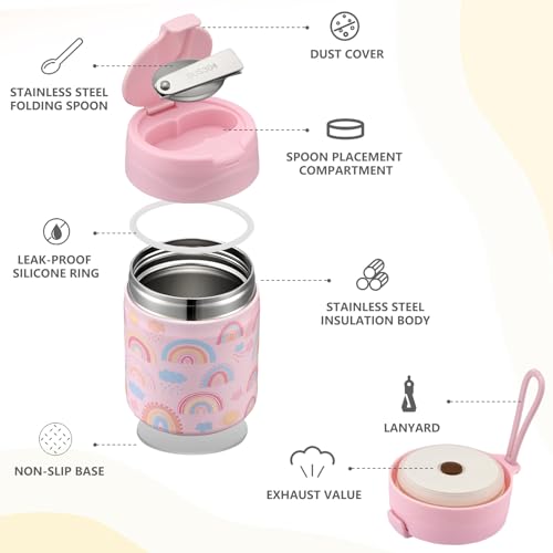 17oz Soup Thermo for Hot Food Kids Insulated Vacuum Food Jar with Stainless Steel Spoon Wide Mouth Thermo Leakproof Lunch Food Container Kids Hot Lunch Box