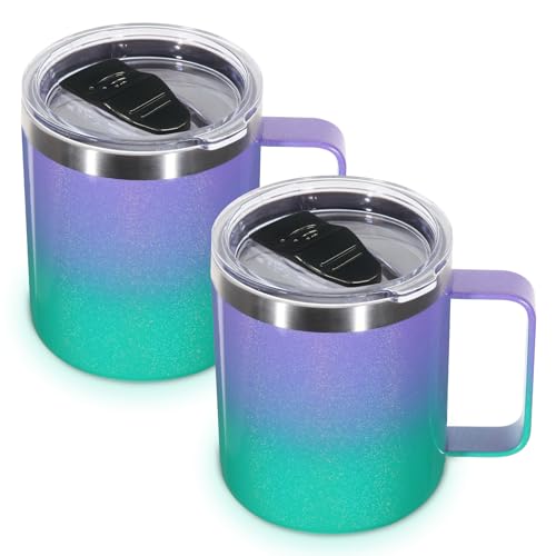 14oz Insulated Stainless Steel Coffee Mug with Lid Bulk 2 Pack (2 Count)