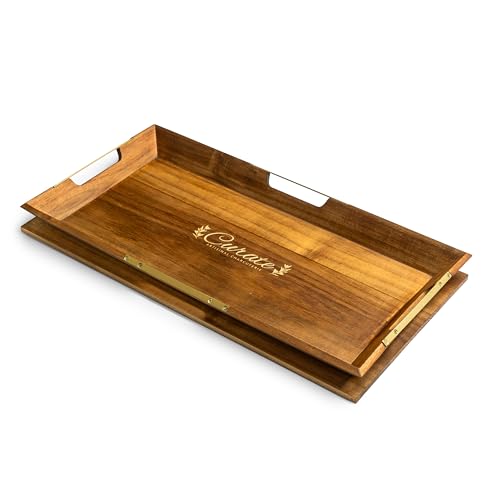Curate Large Acacia Wood Serving Tray with Handles for Coffee Table