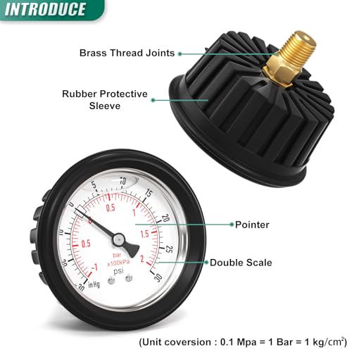 30 30PSI Stainless Steel Liquid Filled Pressure Gauge
