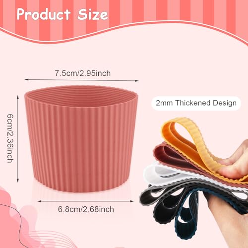 6 Pack Silicone Cup Sleeve Heat Resistant Coffee Cup Protective Sleeve Nonslip Glass Bottle Mug Protector Cover for Home Travel (6 Count)