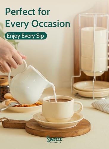 8oz Porcelain Cappuccino Cups Set with Saucers (8 Count)