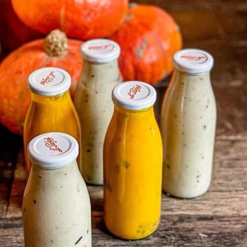 French Glass Milk Bottles with Printed Airtight Twist Lids (6 Count)