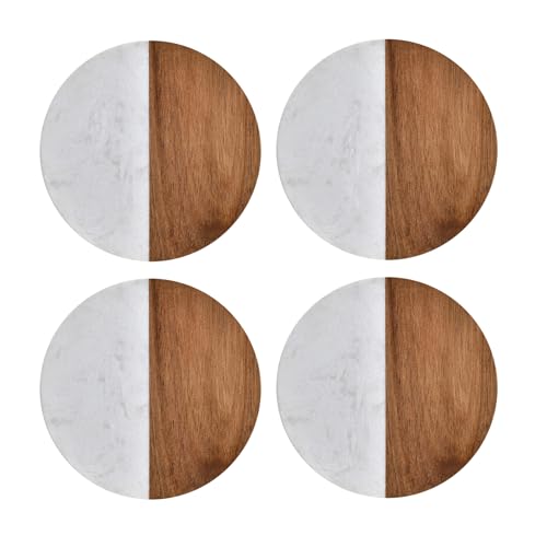 4 Pack Marble and Acacia Wood Coasters (4 Count)