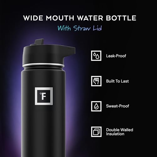 22 oz Wide Mouth Water Bottle with 3 Lids