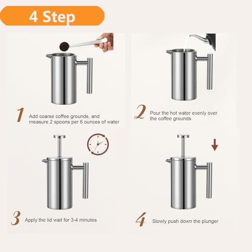 Stainless Steel French Press Coffee Maker 1500ml